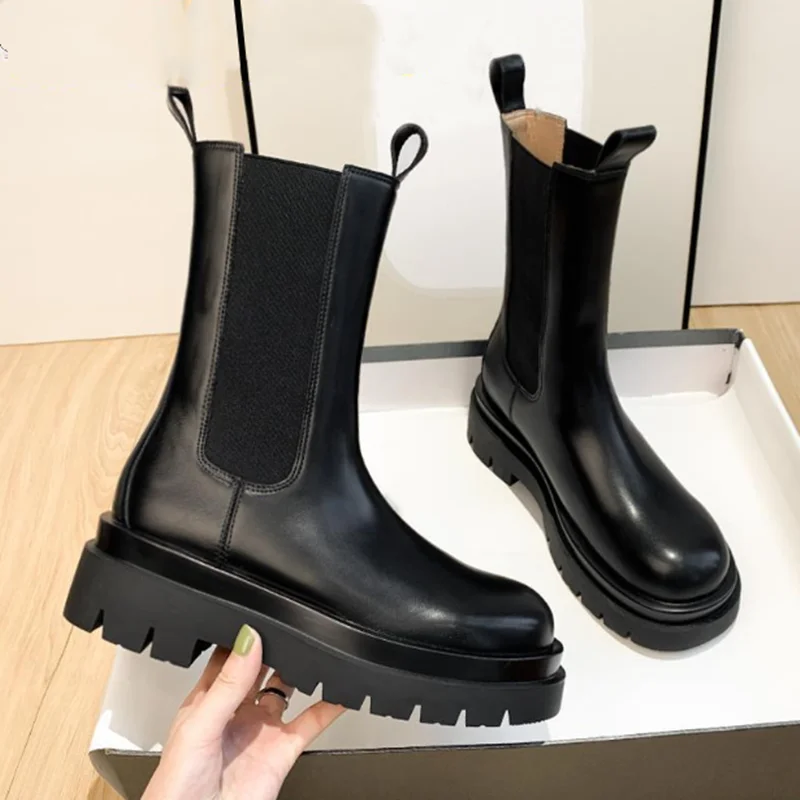 Botines Chelsea de lujo para mujer, botas gruesas con plataforma y tacón grueso, de diseñador de marca, para invierno, nuevos