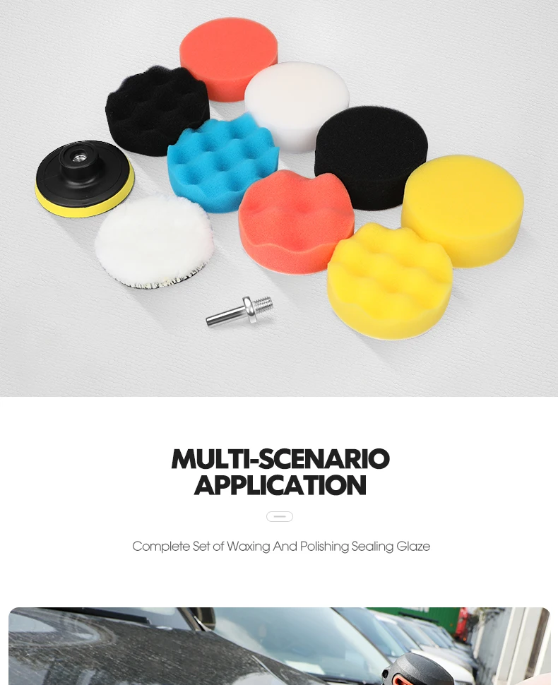 3inch Car Polishing Disc 11Pcs/Set Self-Adhesive   Buffing Waxing Sponge Wool Wheel Polishing Pad For Car Polisher Drill Adapter