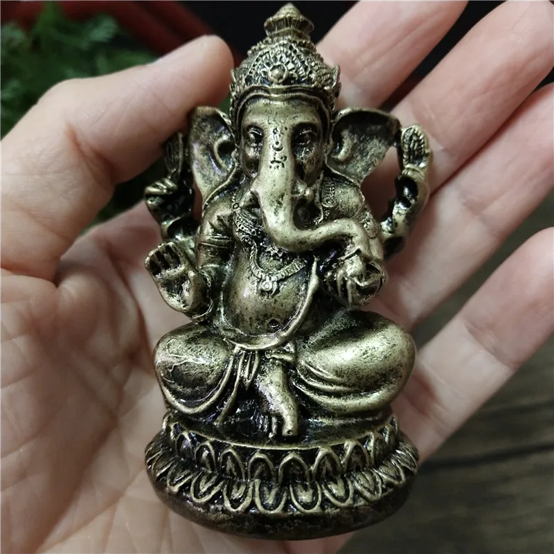 Bronze Color Lord Ganesha Buddha Statues Elephant Hindu God Sculpture Figurines Ornaments Resin Home Decoration Lucky Gifts