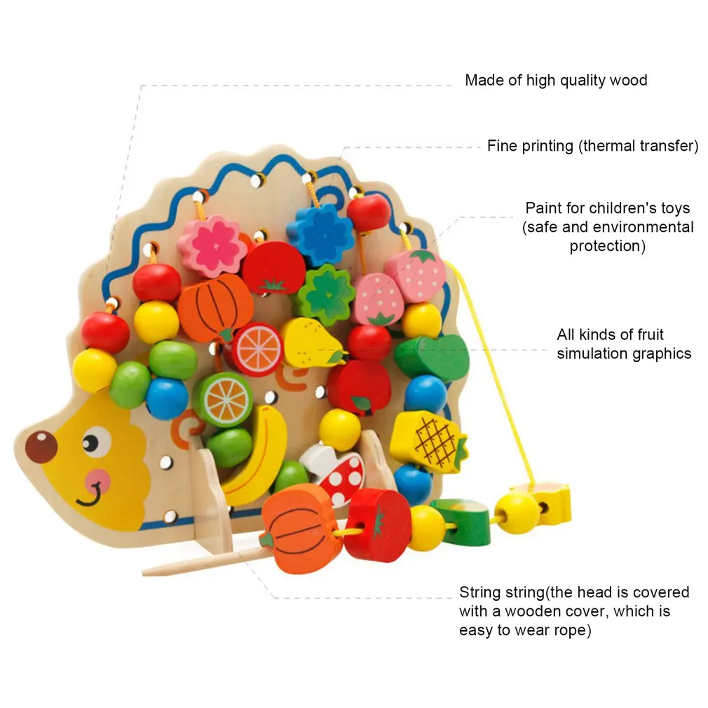 Деревянные фрукты и овощи шнуровка и нанизывание бусины игрушки с ежиком доска для свыше 3 лет детей