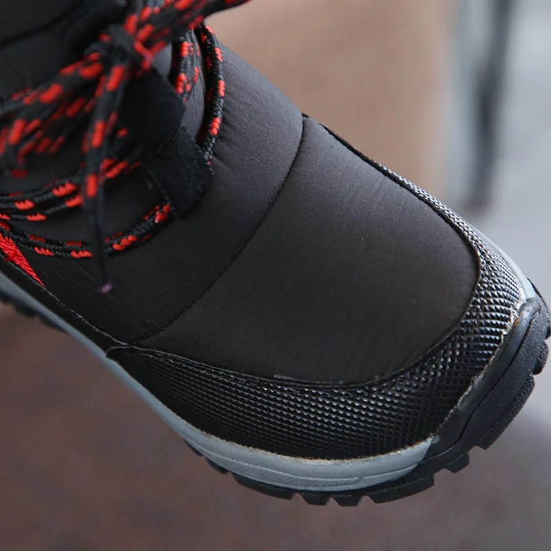 Высокое качество зима теплая Зимние сапоги для мальчиков обувь Водонепроницаемый утепленные анти-скользкая подошва детские теплые ботинки, обувь с боковой молнией