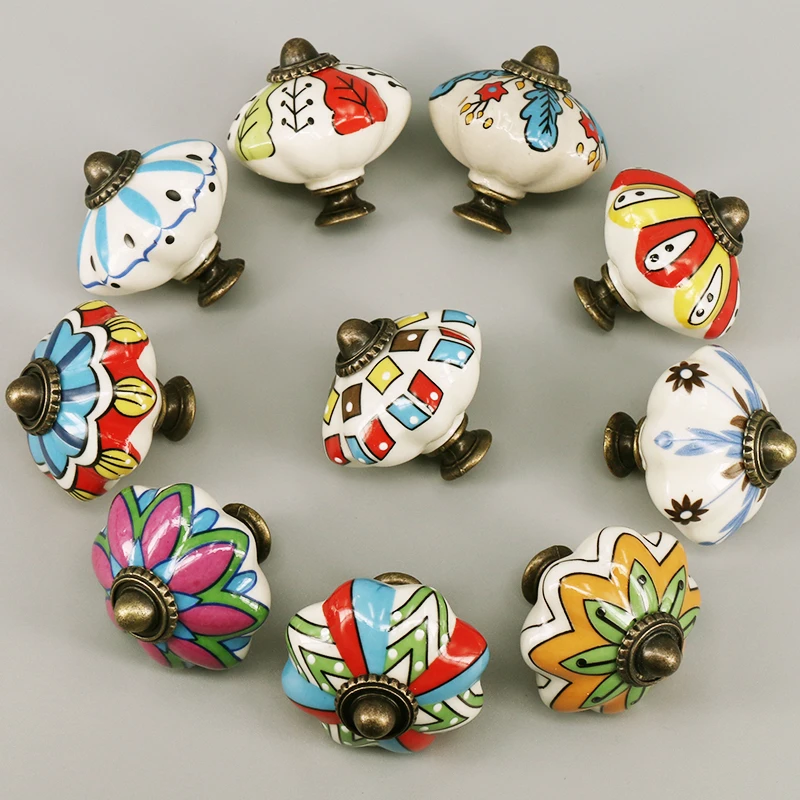 Multicolor Ceramic Knobs for Cupboard Cabinet Dresser and Furniture Antique Floral Drawer Handle Pull Door Knob 1PC furniture handles kitchen door handles