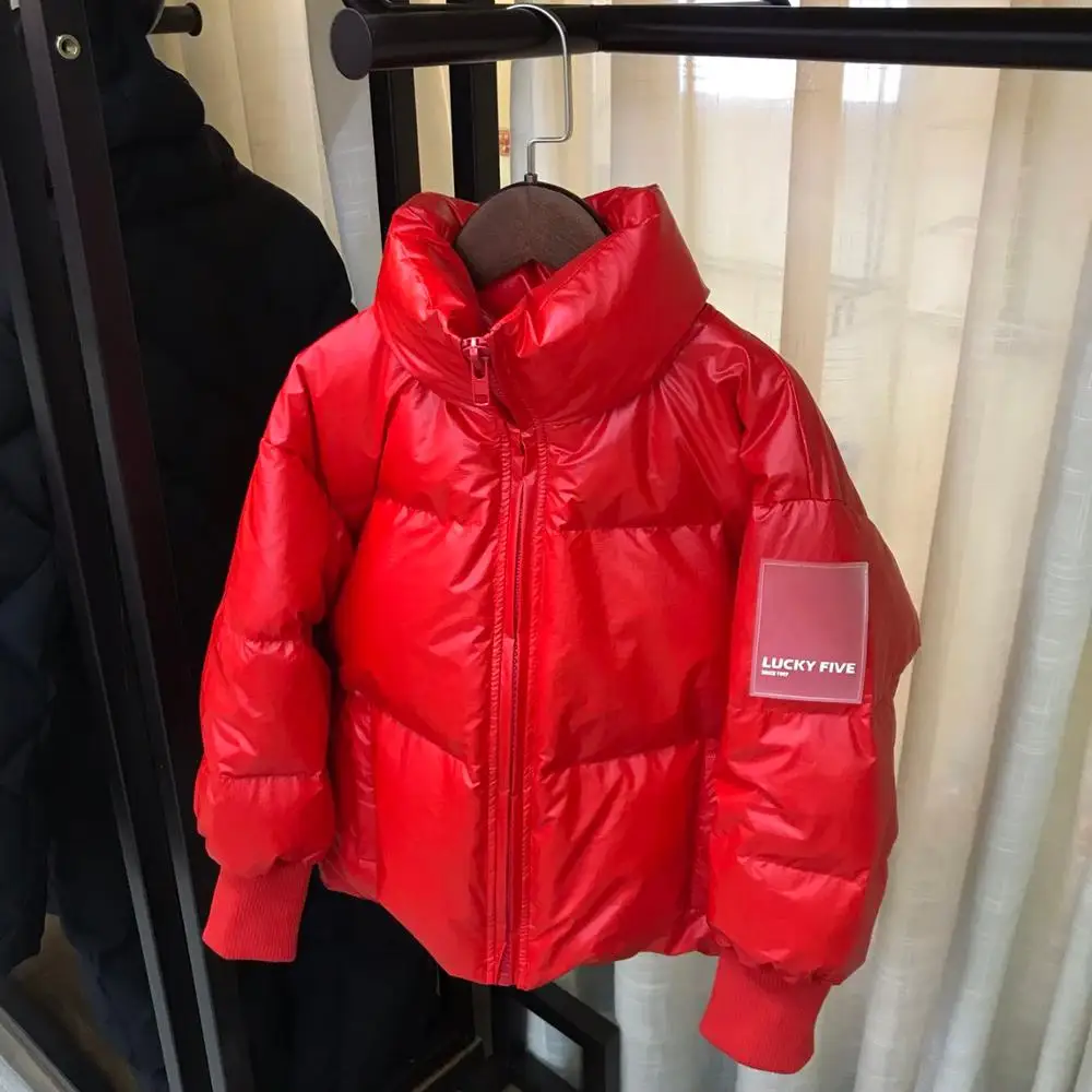 Модная блестящая детская пуховая куртка новое зимнее толстое теплое Свободное пальто Modis детская одежда пуховик ветрозащитная верхняя одежда Y2163