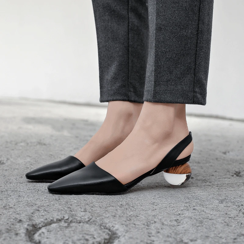 

2019 Spring And Summer New Style Europe And America Pointed Sandals Semi-Closed-toe yi xing gen Shoes Genuine Leather Semi-high
