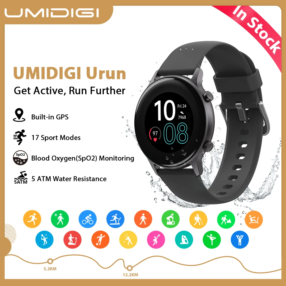Смарт-часы UMIDIGI Urun GPS IP68 1 дюйма цветной пульсометр мониторинг сна | Электроника