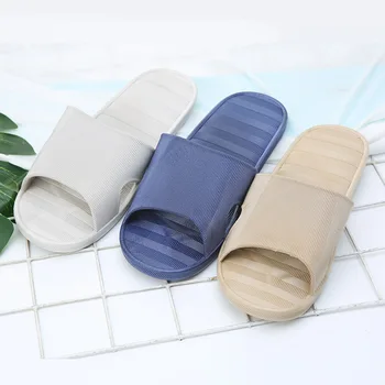 

Men's Footwear Man Stripe Flat Bath Soft Slippers Summer Indoor Home Slippers Drop Y6Y00140