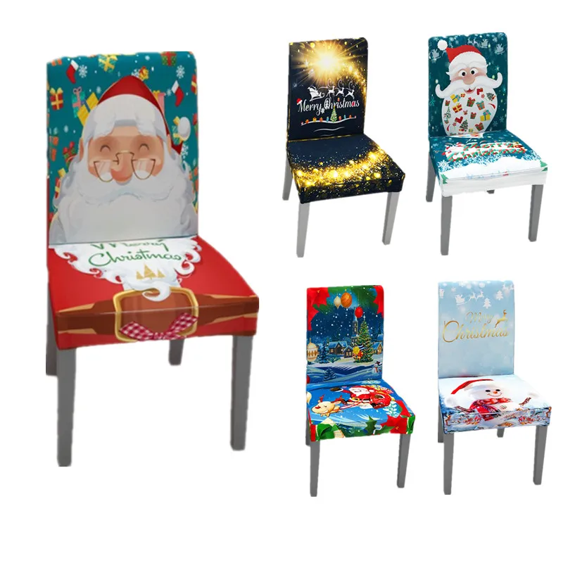 

Christmas Kitchen Chair Cover Dining Seat Cover Slipcover Chair Removable Furniture Covers Anti-Dust Spandex Chair Covers Santa