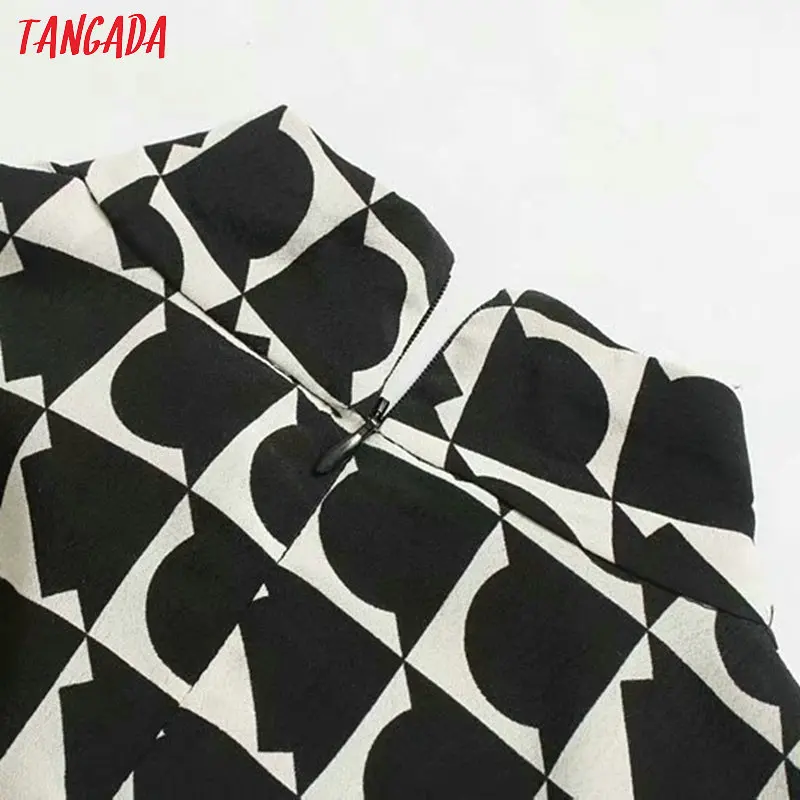 Tangada осень для женщин Стенд воротник геометрический платья с длинным рукавом винтажные модные элегантные офисные женские платья feminina 5Z58
