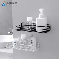 Black White Iron Shower Shampoo Holder Wall Punch Square Frame Storage Rack With Suction Cup Shelf Bathroom Kitchen Accessories