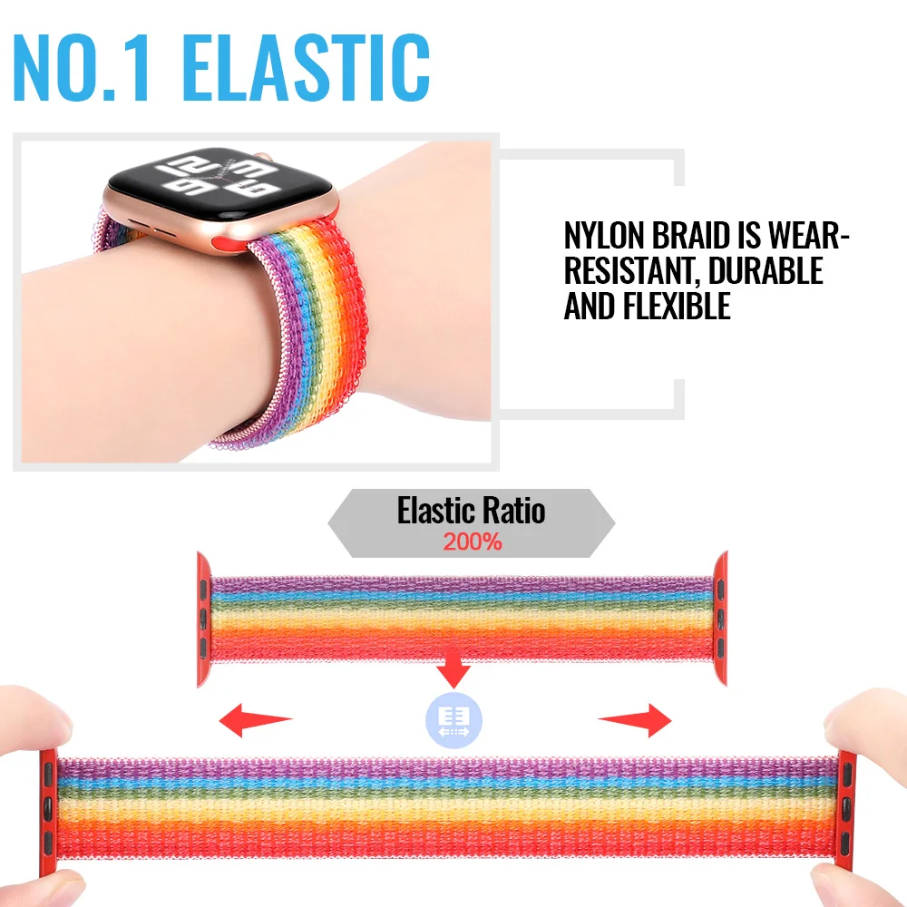2021 New Upgrade Braided Solo Loop Straps Elastic Soft Weave Nylon  for Apple Watch Band Series 6/SE/5/4/3/2/1 38/40/42/44mm