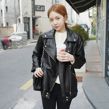 

High quality Leather Jacket Women coat Locomotive Casual soft Leather Jackets loose Fashion Women veste femme plus size