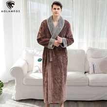 Aolamegs Bathrobe Hit Color Flannel Night Gown Long Sleepwear Cozy Soft Advanced Thick Robe Baggy Warm Homewear Couple Pajamas Aolamegs Bathrobe Hit Color Flannel Night Gown Long Sleepwear Cozy Soft Advanced Thick Robe Baggy Warm Homewear Couple Pajamas