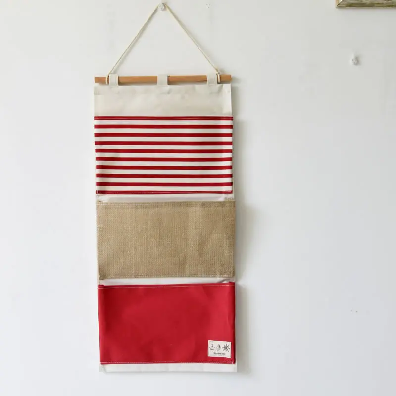 Multi-Function Striped Splicing Wall Hanging Bag 3 Pockets Sundry Storage Hanging Storage Bag/Wall Bag 4