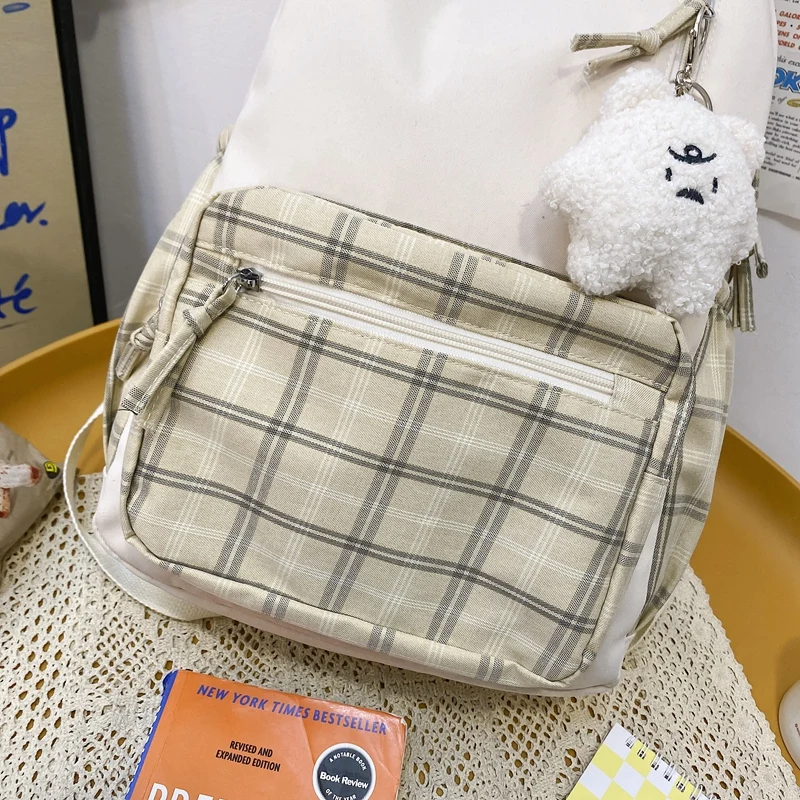Cute Girl Lattice Travel School Bag Fashion Lady Kawaii Book Backpack Trendy College Cool Female Plaid Backpack Women Laptop Bag Stylish Backpacks for man
