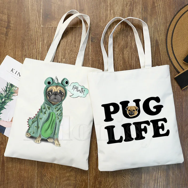 

Unicorn Pug Dog Women Female Foldable Canvas Shoulder Bag Canvas Tote Eco Shopping Bag Canvas Tote Casual HandBag Daily Use