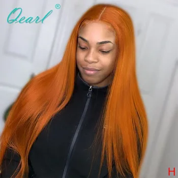 

Human Hair Lace Front Wig Orange Straight Peruvian Remy Hair Ginger Color Wigs 13x4 Bleached Knots 130% 150% Preplucked Qearl