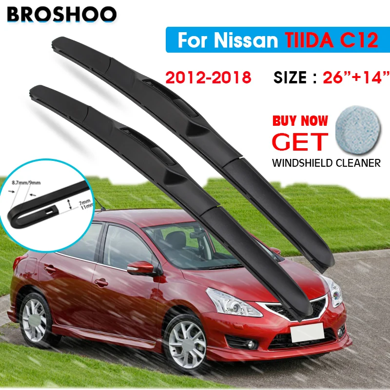 

Car Wiper Blade For Nissan TIIDA C12 26"+14" 2012-2018 Windscreen Windshield Wipers Blades Window Wash Fit U Hook Arms