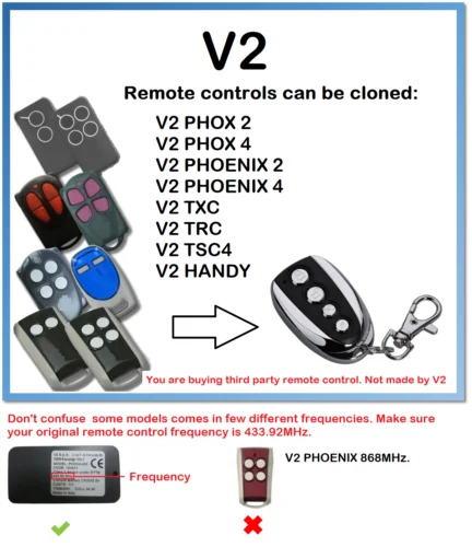 

V2 PHOX 2,4, PHOENIX 2,4, TXC, TRC, TSC4, HANDY Remote Control Duplicator 433MHz