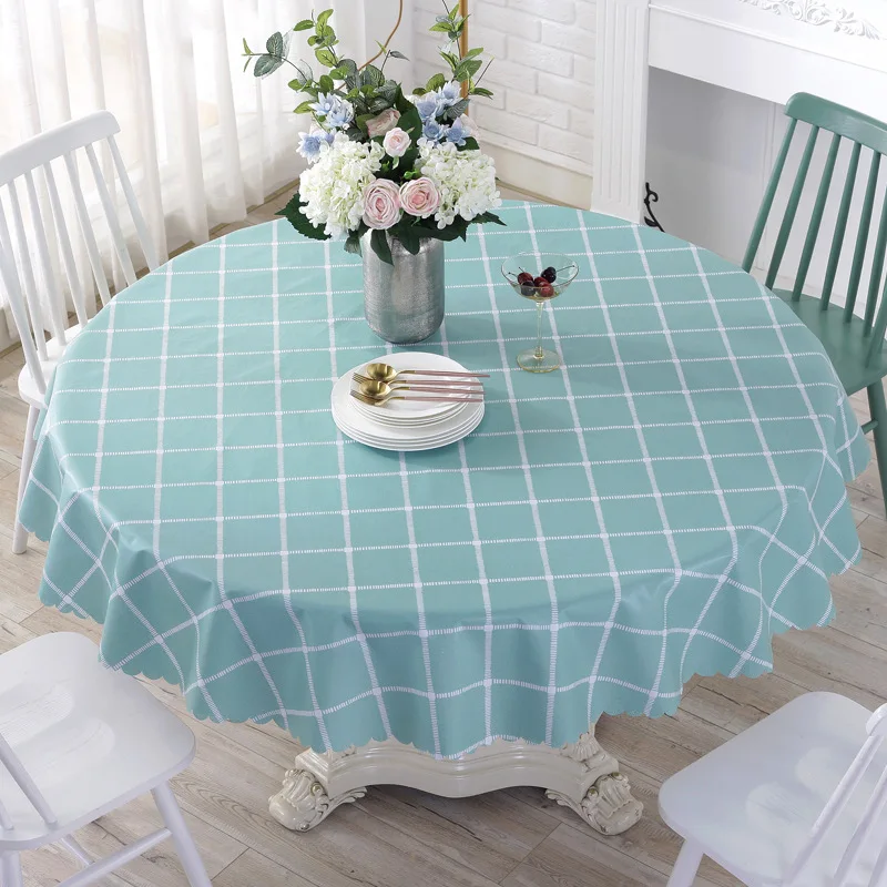 

Pastoral PVC Round Tablecloth Plaid Table Cover Christmas Tablecloth Waterproof Dining Kitchen Oil-proof Protector Decoration