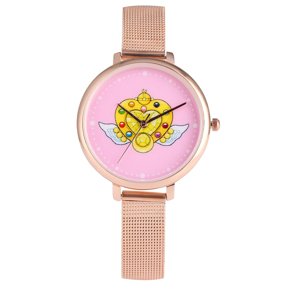 

Women Watches Sailor Moon Element Design Quartz Wristwatch with Steel/Leather Band Japanese Anime Student Clock Girls Best Gifts
