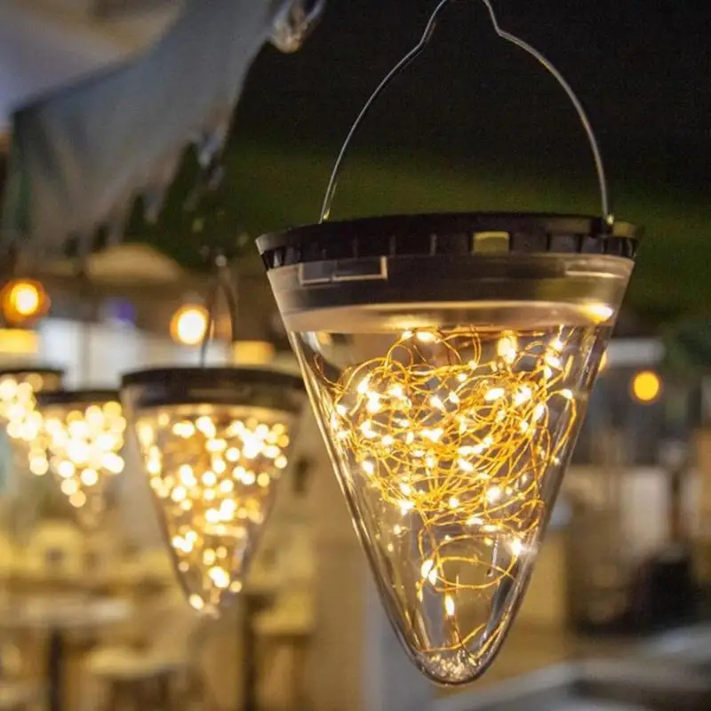 Waterproof Cone Shape Solar Led Hanging Lamp Third Gear Mode