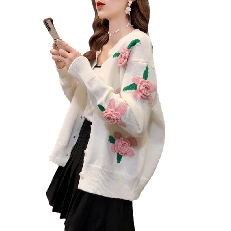 

Новинка 2021, Стильный винтажный утепленный вязаный кардиган на осень и зиму, шерстяной свитер с вышивкой, Женское пальто с длинными рукавами
