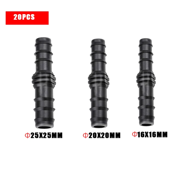 16/20/25 Mm-Es Vízcsatlakozó Műanyag Öntözőcsövek Illeszkedő Kétirányú Egyenlő Barb Csatlakozó Mikrocsepp Adapter A Kerthez