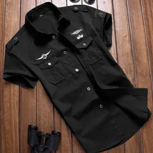 Camisa militar para Hombres estilo Casual moda algodón manga corta Retro Vintage 6XL bordado negro Drop Shipping