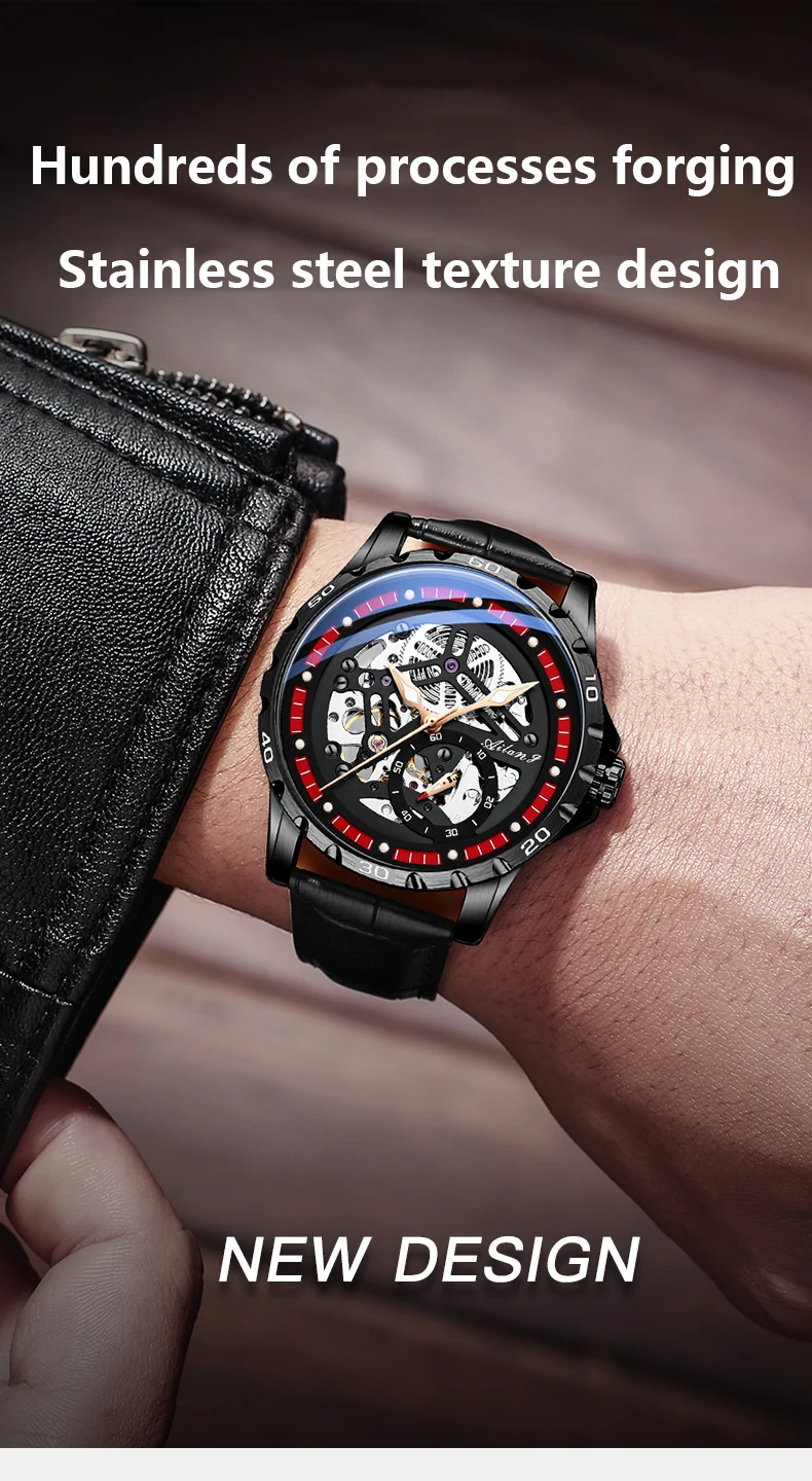 AILANG scheletro automatico meccanico da uomo di lusso impermeabile luminoso es cinturino in pelle da uomo cassa in acciaio nero_voghion.com