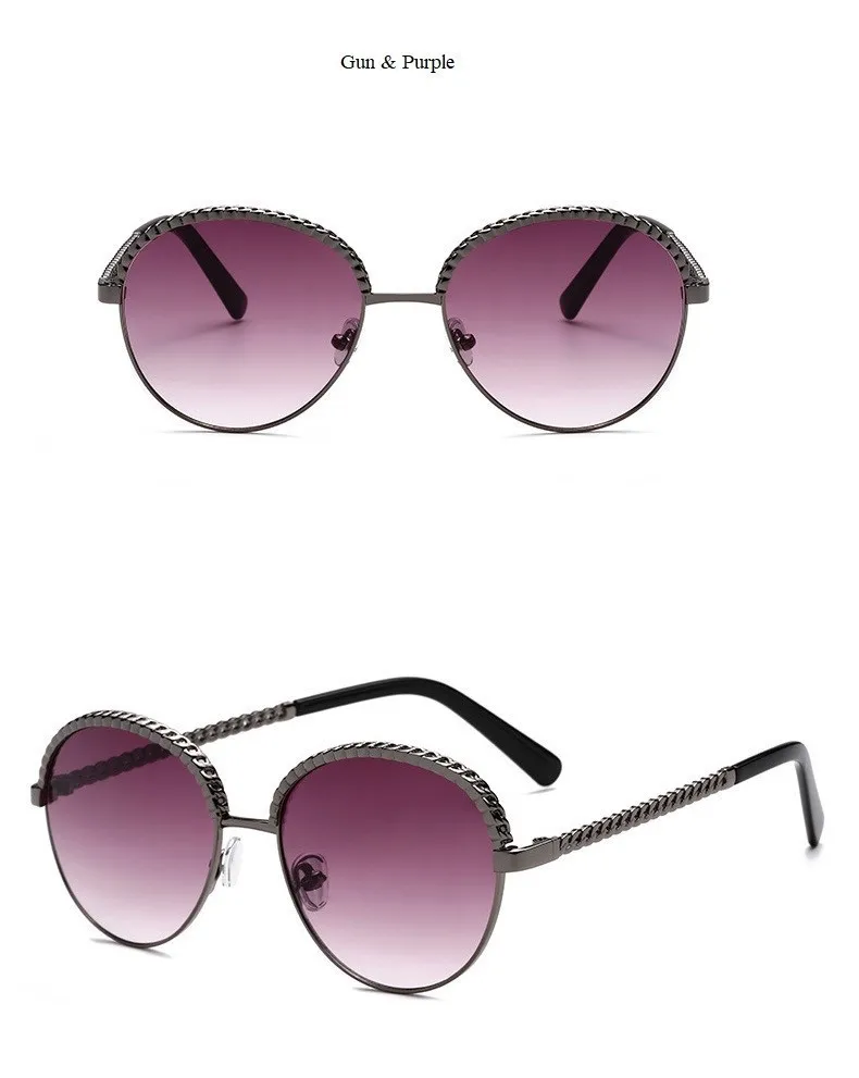 Сплав без шика цепи круглые солнцезащитные очки для женщин Роскошные брендовые солнцезащитные очки «кошачий глаз» оправа женские золотые прозрачные линзы очки