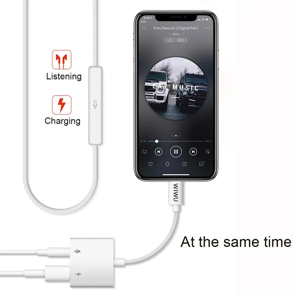 WIWU 2 in 1 Audio Adapter for Lightning to 3 5mm Jack Headphone Cable for iPhone 11 Pro X XS XR 8 7 Cable for Charging