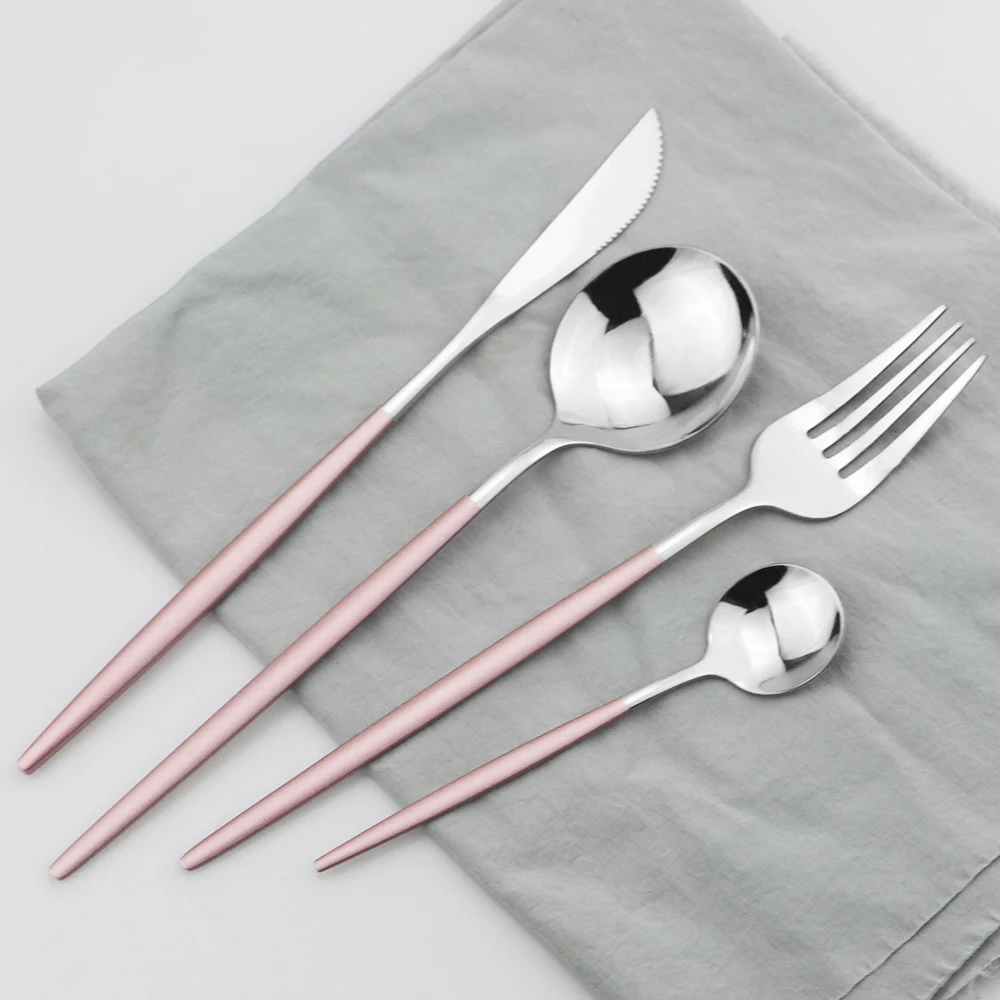 32Pcs Pink Silver 32 шт. столовый сервиз черного и золотого цвета набор столовых приборов 18/10 Нержавеющая сталь нож, вилки и ложки набор посуды Кухня столовые приборы посуда набор - Цвет: 32Pcs Pink Silver