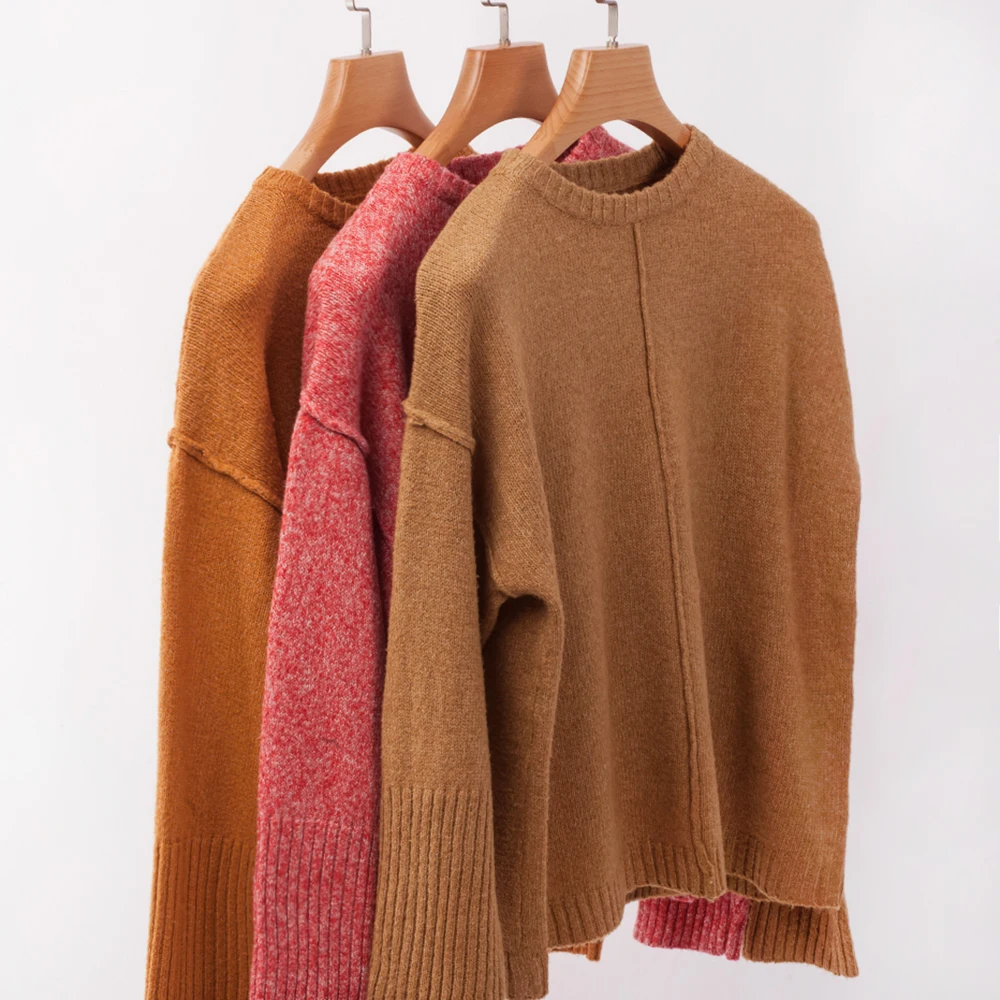 

Women Long Batwing Sleeve Knitted Sweaters Solid Fashion 2019 New Solid Autumn Winter Crew Neck Pullovers Loose Female Jumpers