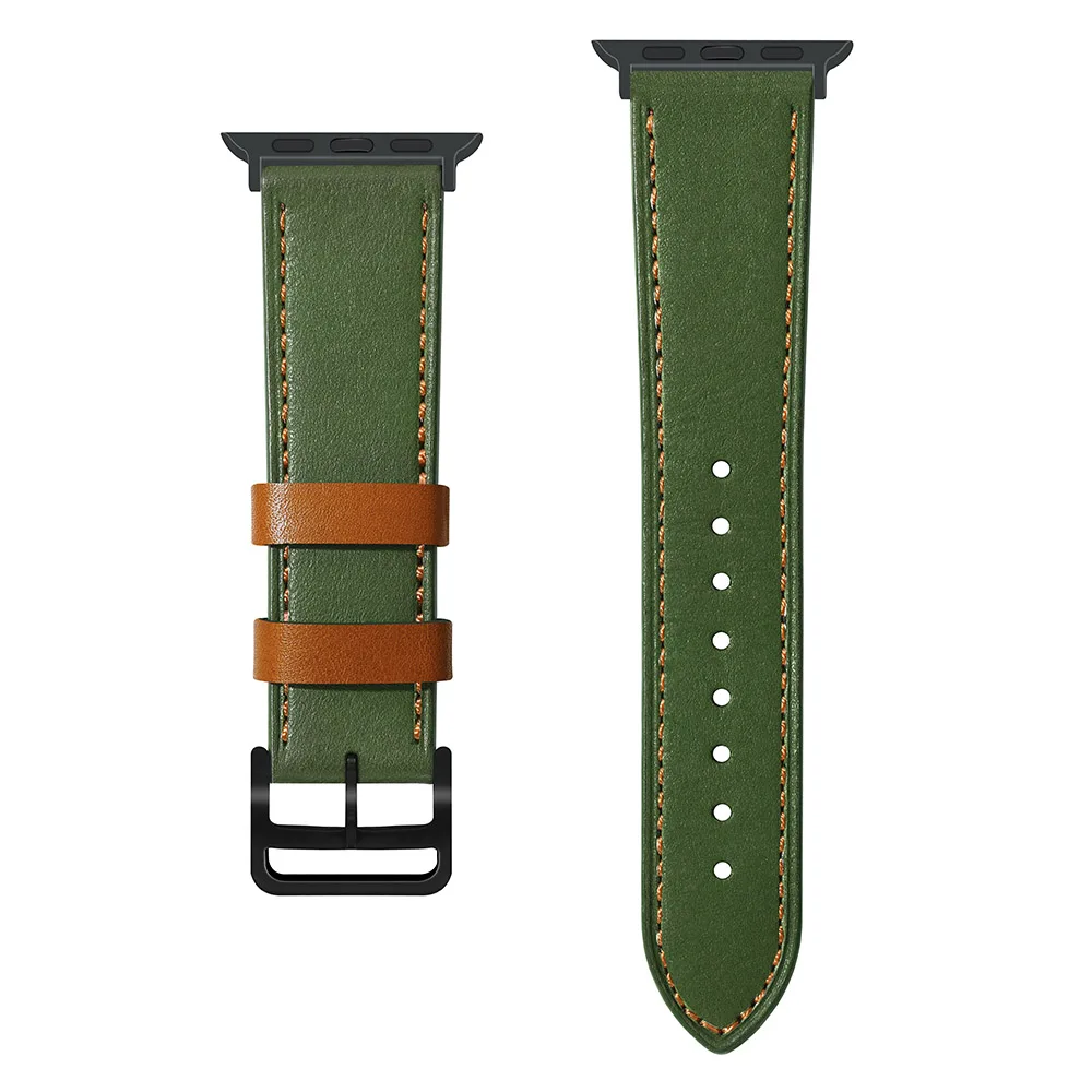 Green Brown line Кожаный полосатый ремешок для Apple Watch Series 5 4 3 2 1 модный двухцветный браслет для iWatch 40 мм 44 мм 38 мм 42 мм наручный ремень - Цвет ремешка: Green Brown line