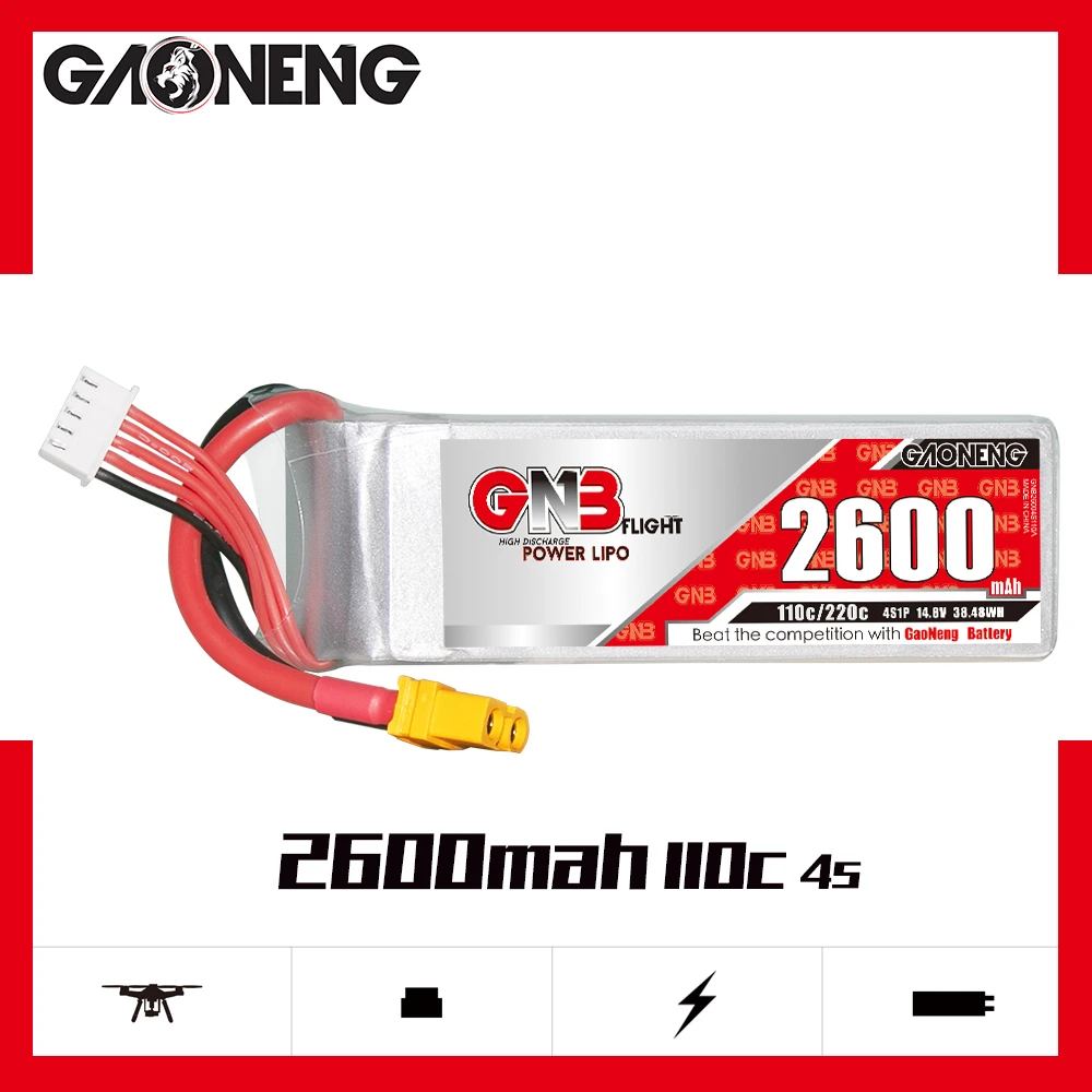 Аккумулятор Gaoneng GNB 2600 мАч 4S1P 14 8 в 110C/220C Lipo с разъемом XT60 для радиоуправляемого