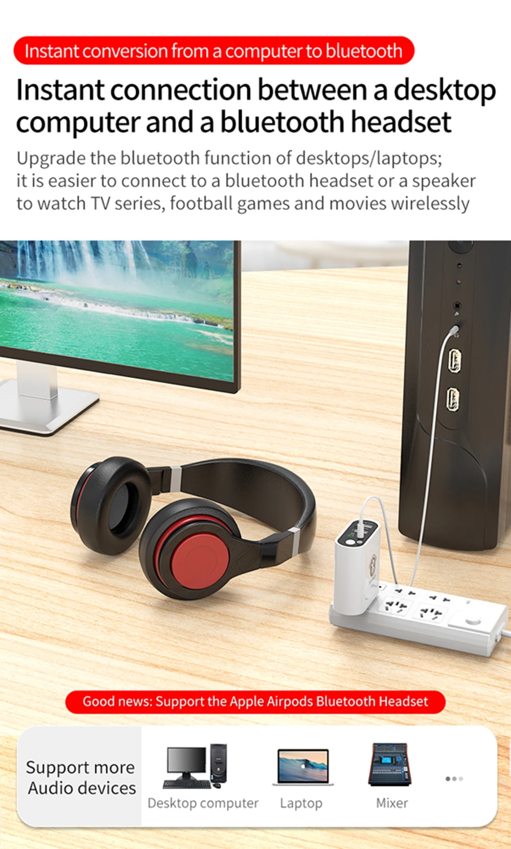 Bluetooth приемник передатчик Bluetooth 5,0 стерео аудио адаптер для Aripods 2.1A USB быстрое зарядное устройство приложение+ пульт дистанционного управления