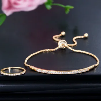 

Zlxgirl aliexpress hot selling copper Bangle with Ring bridal jewelry sets AAA Cubic Zirconia Celebrity Banquet bangle