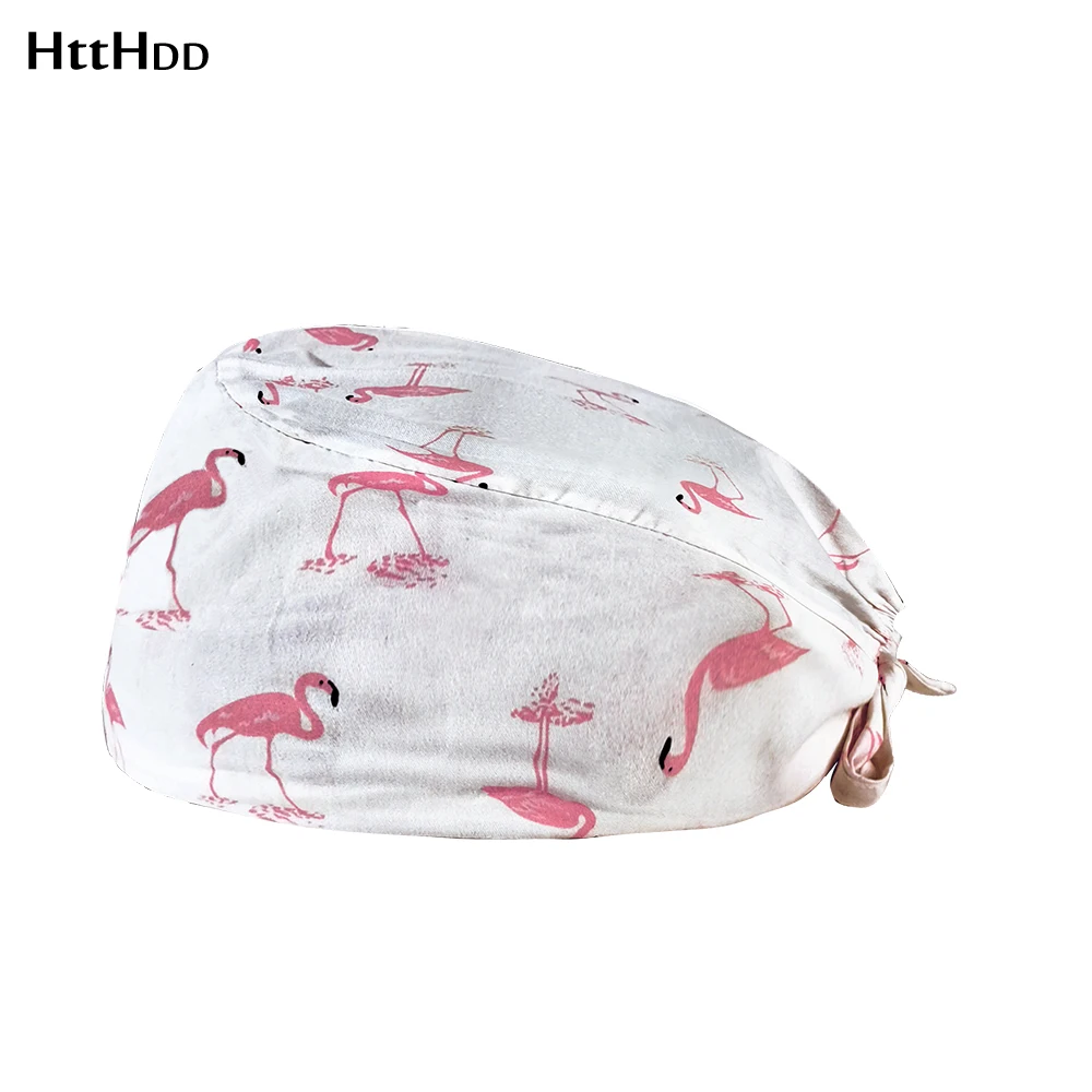 

Laboratory accessories Flamingo Cartoons printing adjustable Children's Checkup Center Scrubs Elastic hat salon work Scrub Cap