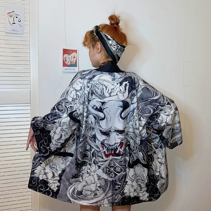 

Streetwear Japanese Kimono Sunscreen Clothing Wide Loose Hawaiian Shirt Men Women Harajuku Samurai Cardigan Yukata Female Shirts