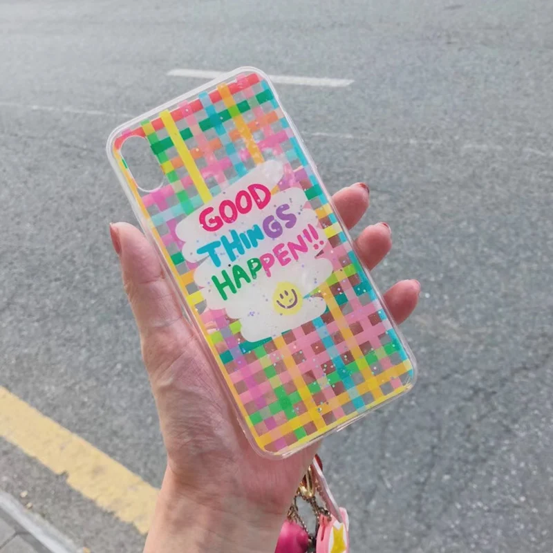 

Glitter gel hard solid phone case in for iphone 7 8 plus 6s 6 s plus iphone case xr xs max x lucky smile rainbow lattice cuddly