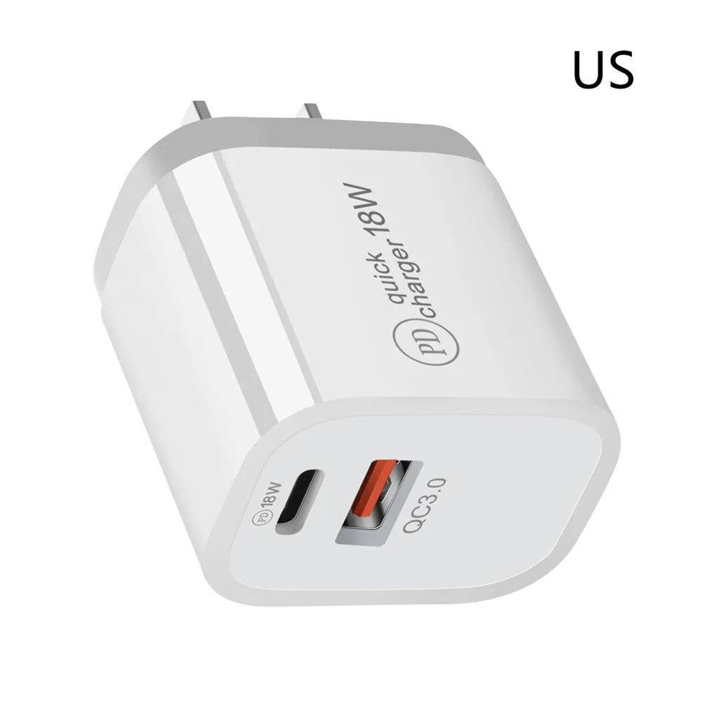 Fast charge 18w 18W PD QC 3.0 Dual USB Charger Quick Charge EU US EU AU Plug for iPhone X 8 plus Note 9 10 Power Delivery Mobile Phone Adapter phone charger