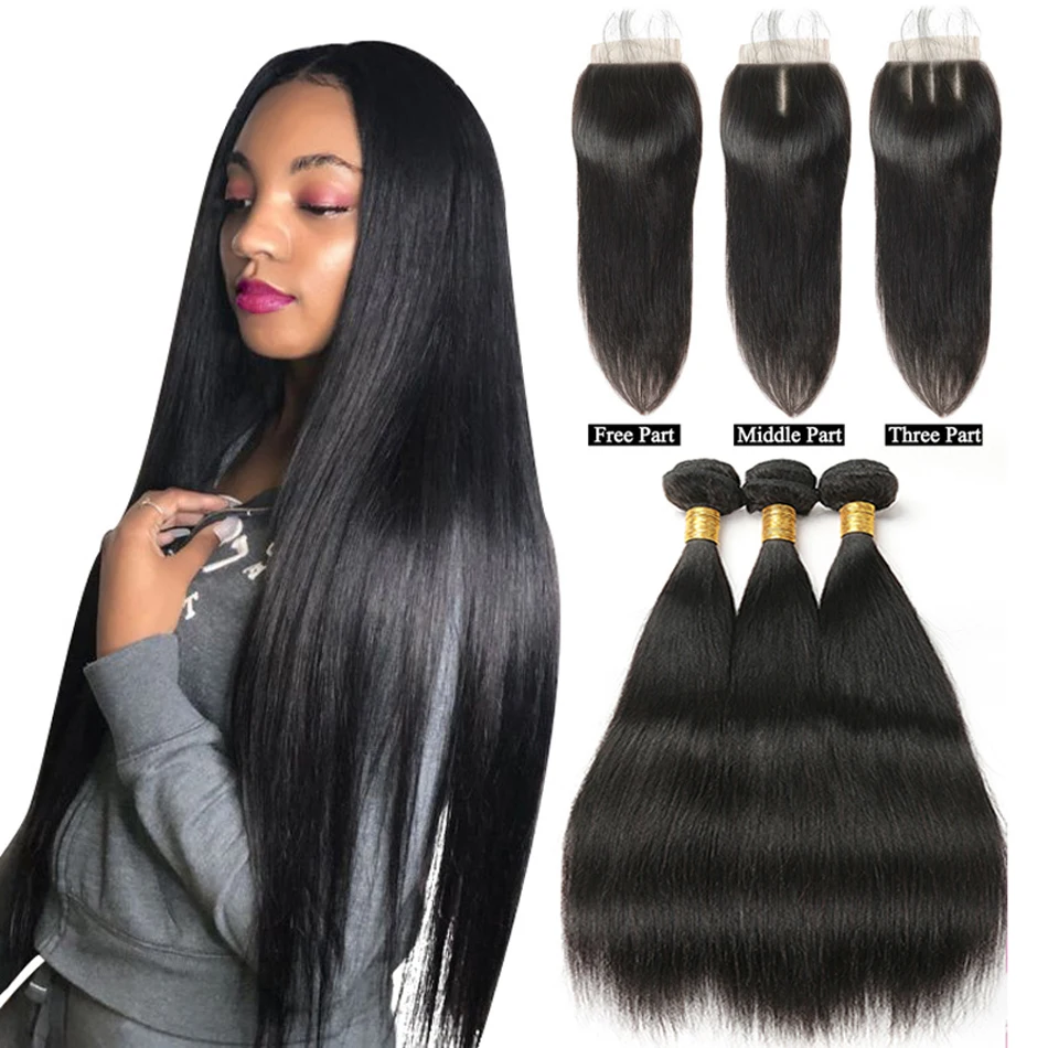 straight human hair bundles with lace closure frontal closure with bundles 01