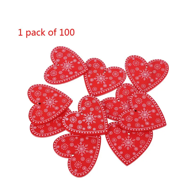 100 шт., новогоднее, Рождественское украшение, натуральная древесина, чип, красное сердце, подвесная подвеска, сделай сам, Рождественская елка, домашний декор