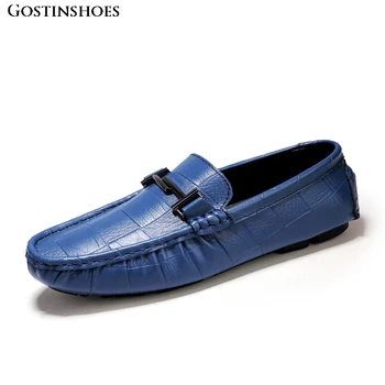 

Genuine Leather Men Shoes Luxury Casual Slip on Leisure Loafers Men Moccasins Black Blue Male Driver Shoes