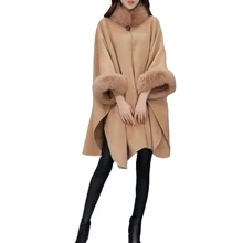 Женский плащ, пальто, воротник из лисьего меха, длинная секция, на одной пуговице, свободное шерстяное пальто, Осень-зима, темпераментная накидка, шаль, пальто, одежда