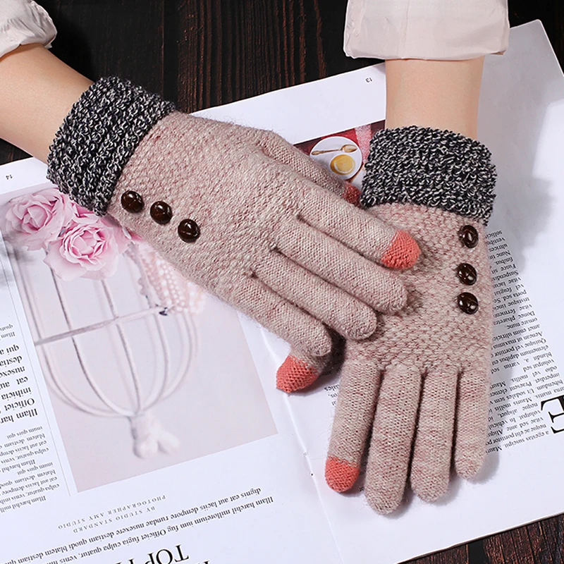 Fashion Winter Women Gloves Touch Screen Full Finger Imitation Cashmere Knitted Gloves Warm Wrist Female Gloves Free Shipping