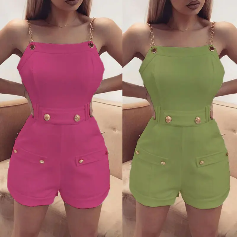 

2019 Lady Jumpsuit Plus Size Rompers for Women Sexy Condole Super Short Playsuits S-2XL Summer Solid Color Sling Jumpsuit Shorts