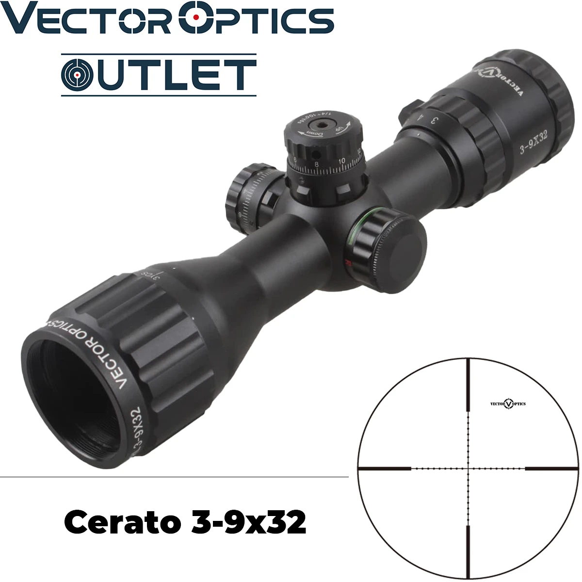 

Vector Optics Cerato 3-9x32 AO Riflescope Compact 1" Rifle Scope Optical Scope Adjustable Objective Illuminated Mil Dot Reticle