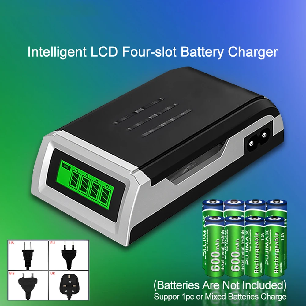 Battery Charger Adapter Battery Charger 8 Slot Smart Battery Charger LED Display for AA/AAA NiMH Rechargeable Batteries