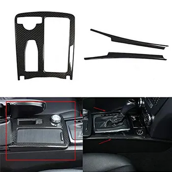 

3pc Carbon Fiber Water Cup Holder Sticker Internal Trim Shift Knob Panel Trim Frame For benz C class W204 W212 C200 E 2009-2014